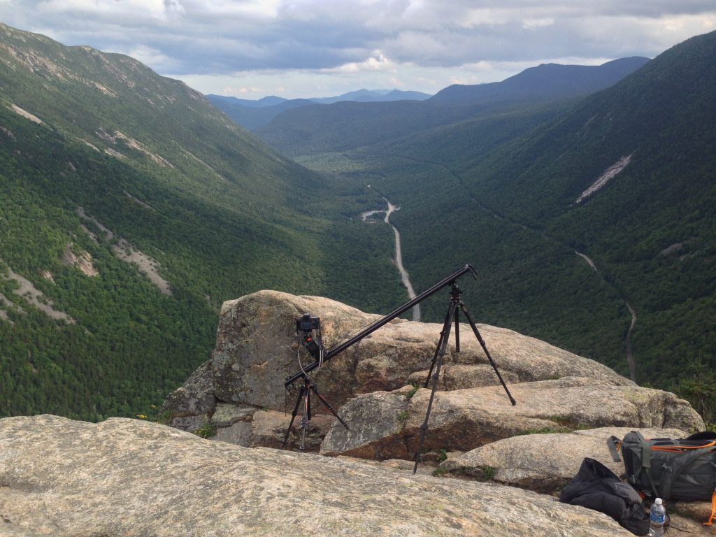 An example of my timelapse set up, shooting on Mt. Willard. I had to hike Willard three times that week to get the conditions I wanted, one of the more difficult sequences in the film. | Credit: Jon Secord