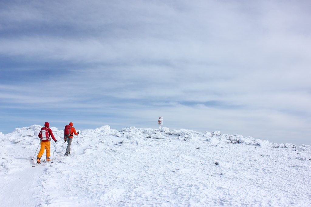 Skiing towards Mount Moosilauke's summit