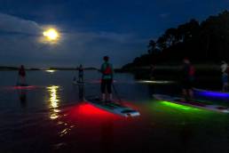 Paddleboarding under a full moon