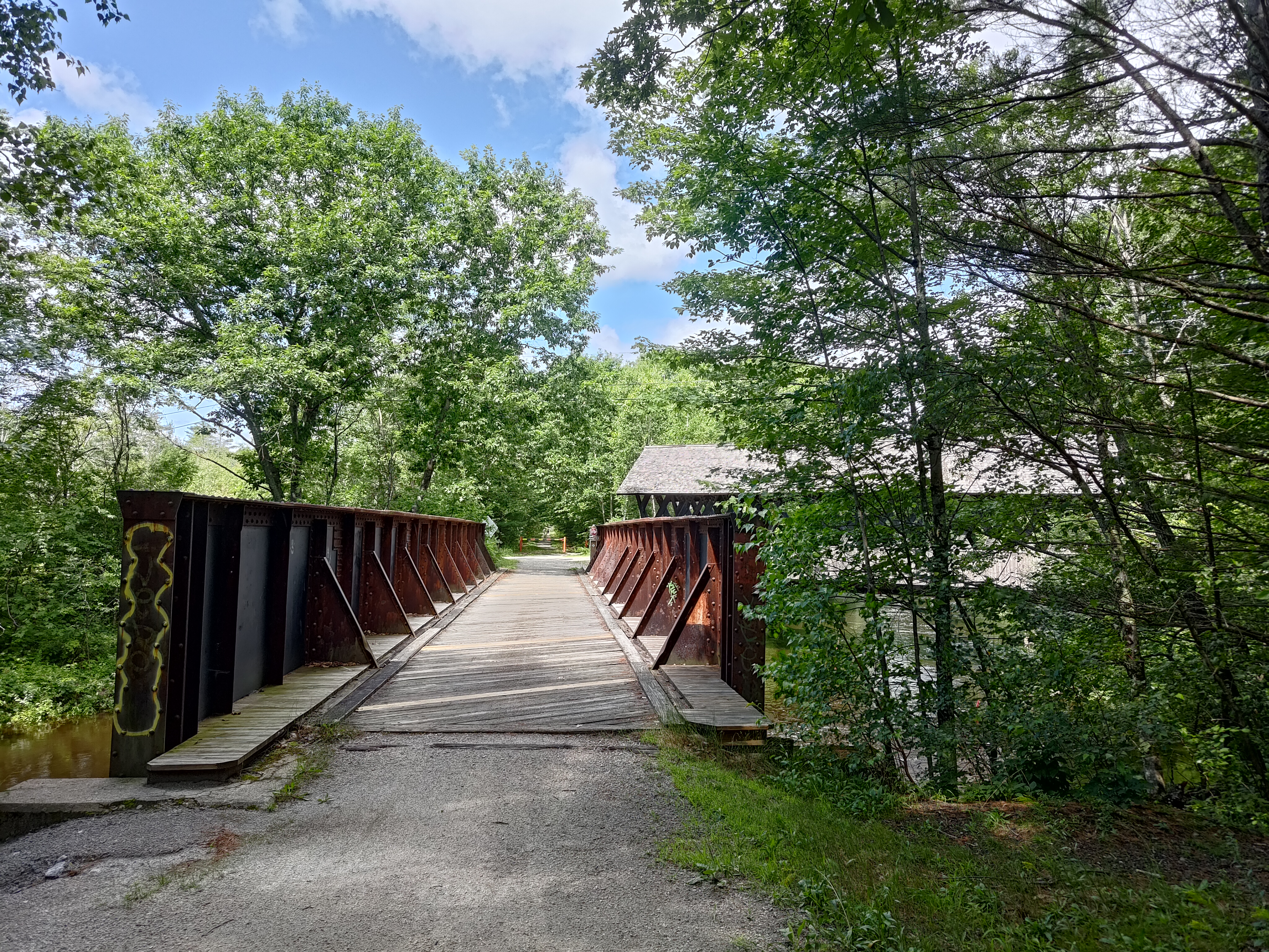 New England rail trail over a bridge 