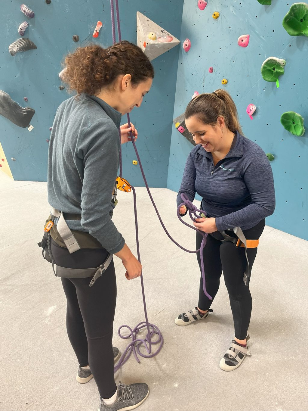 Adaptive climbing group learning the basics at a local gym 